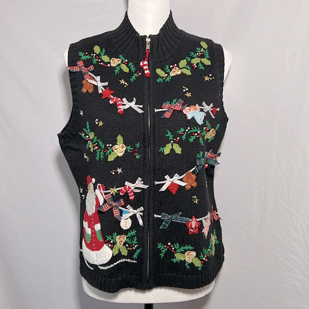 Planet & Co. Petite Knit Holiday Christmas Sweater Vest Zip Vintage Ladies Large